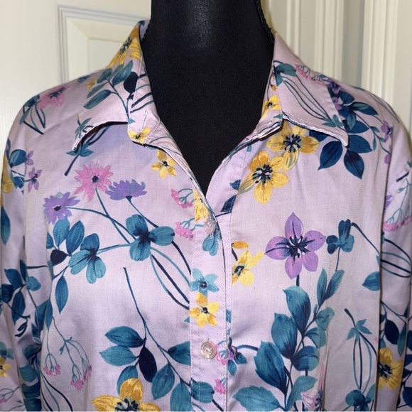 Coldwater Creek Purple and Yellow Floral Button Down Shirt - Picture 2 of 7